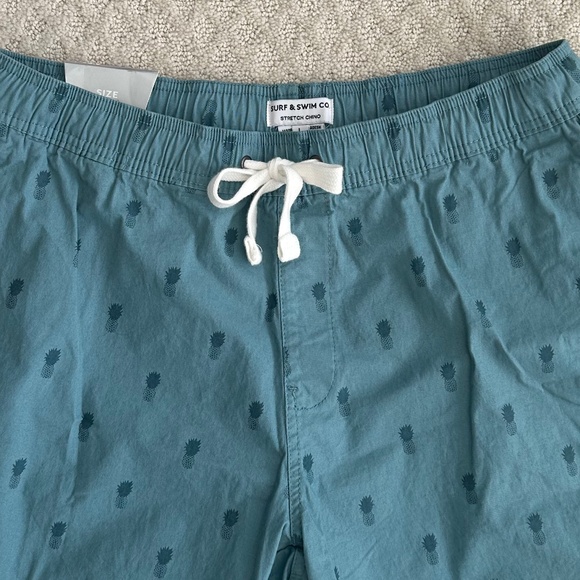 Surf & Swim Co. Stretch Chino Pineapple Print Pull-On Shorts Size L Teal NWT - Picture 2 of 13